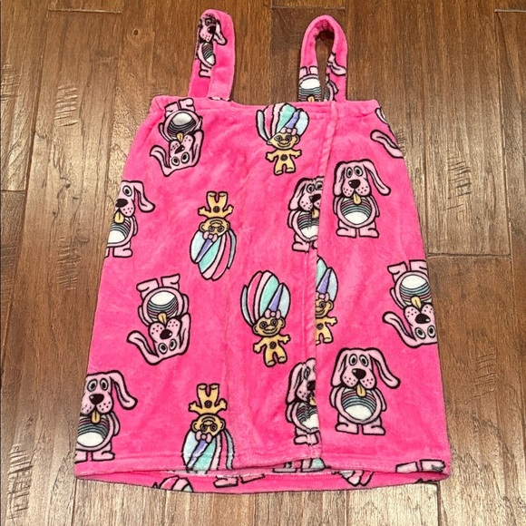 Pink Plush Troll / Dog Print Towel Wrap Robe ONE SIZE - Picture 1 of 8